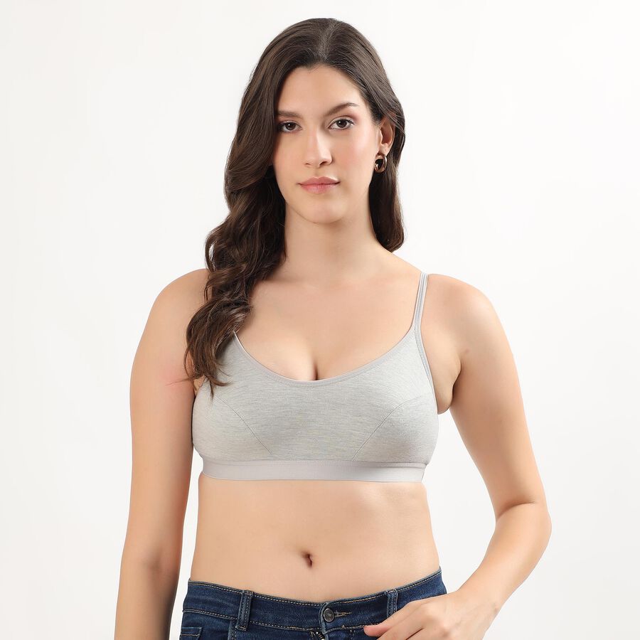 Women's Light Grey Cotton Blend Wireless Bra, Melange Light Grey, large