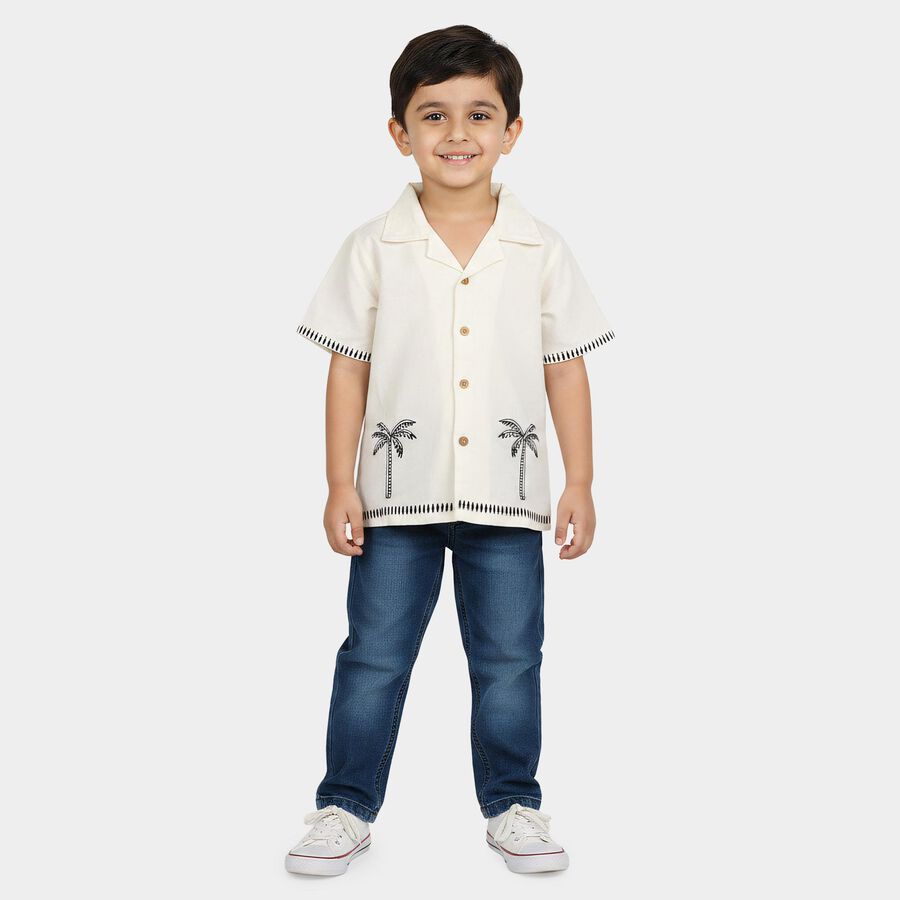 Boys White Camp Collar Casual Shirt, White, large