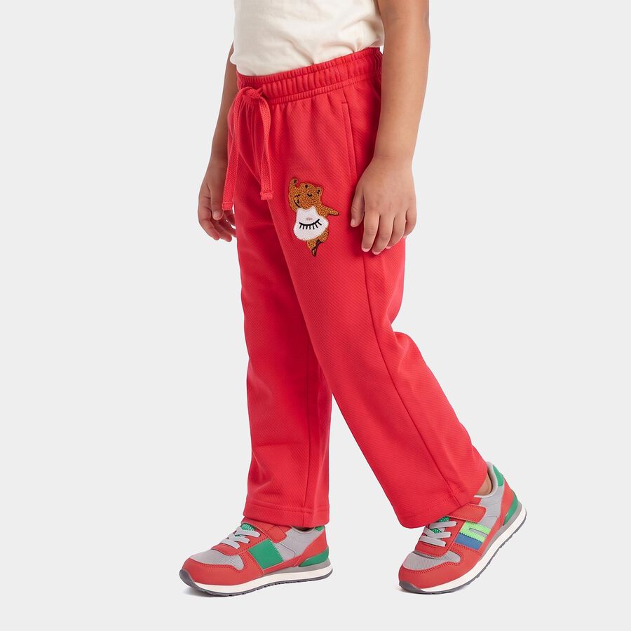 Girls Fuchsia Straight Fit Teddy Embroidered Pyjama, रानी (फ्यूशिया), large