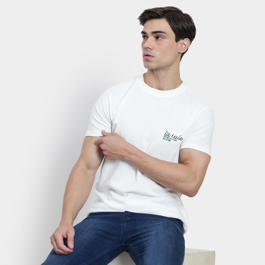 Men's 100% Cotton Round Neck Half Sleeves T-Shirt , Off White, large image number null