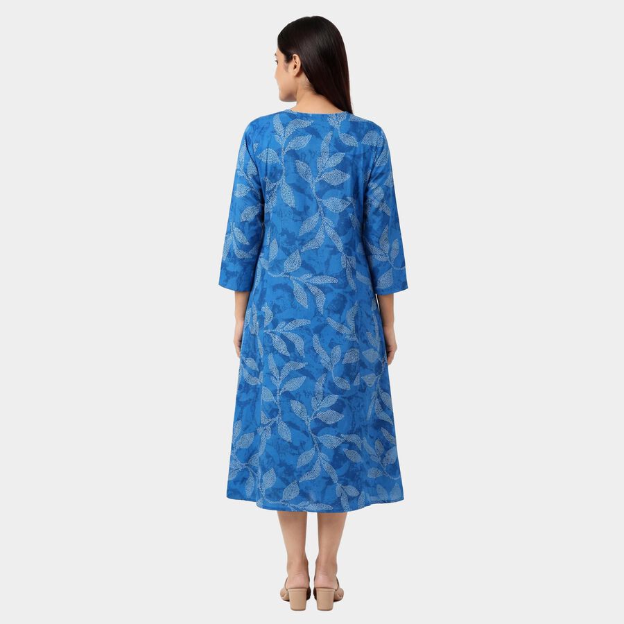 Women's Midnight Blue Round Neck Classic Kurta, मध्यम नीला, large