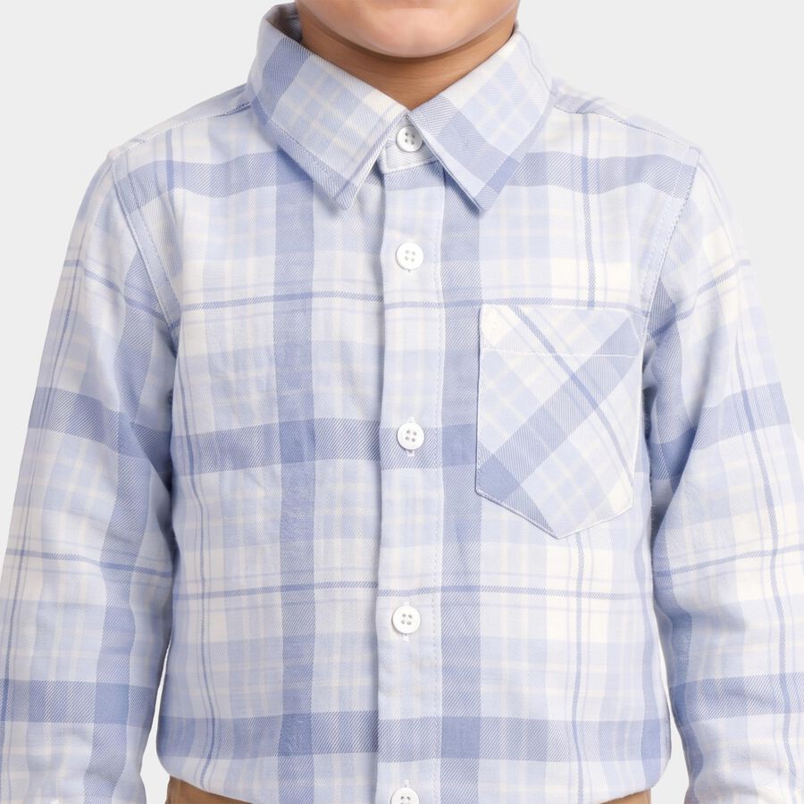 Boys' Light Mid Blue Checked Casual Shirt, Mid Blue, large