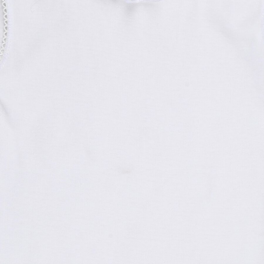 Girls' White Cotton Round Neck Classic Vest, सफ़ेद, large