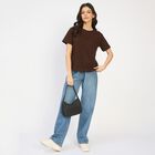 Ladies' 100% Cotton Round Neck T-Shirt, Brown, small