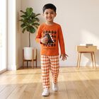Boys Brown 100% Cotton Round Neck Graphic Print Baba Suit, Brown, small