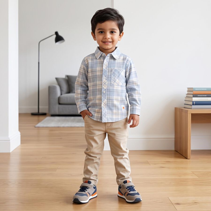 Boys Light Blue Cotton Checked Shirt, Light Blue, large