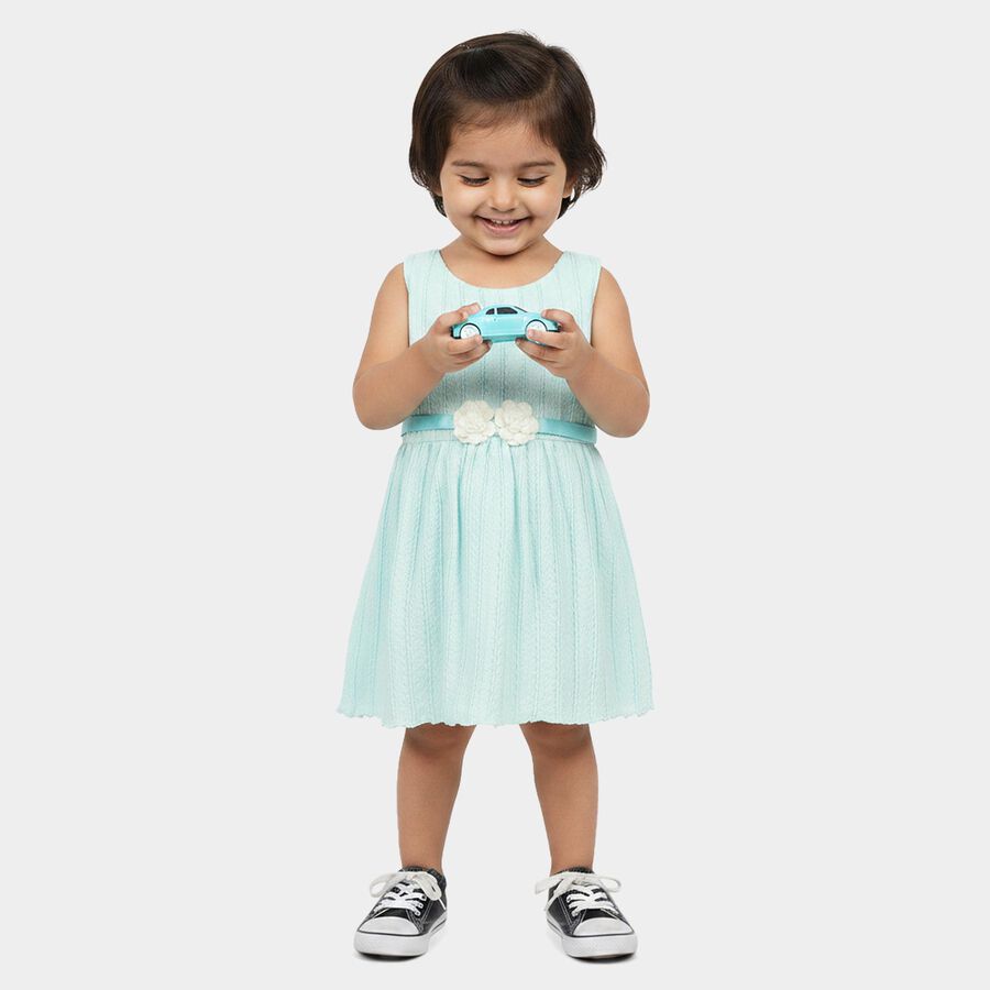 Infants' Mint Green Fit and Flare Floral Applique Frock, हल्का हरा, large