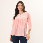 Women's Pink Cotton Round Neck Floral Printed Kurti, Light Pink, small