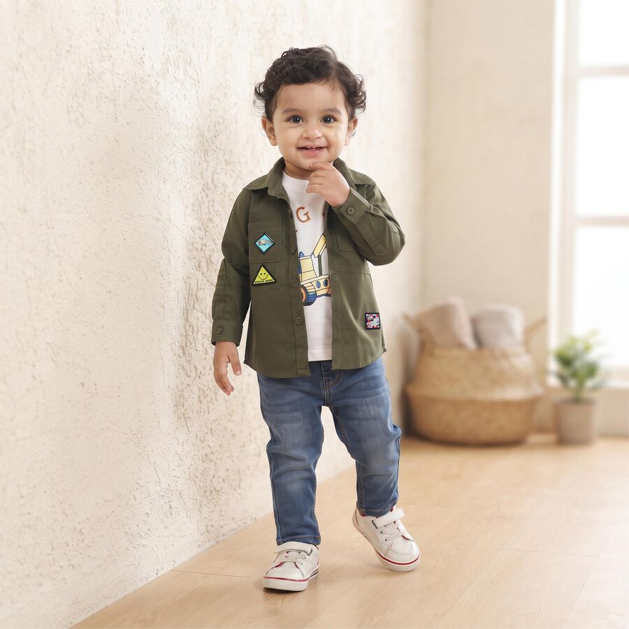 Infant Boys' Olive Green Cotton Spread Collar Utility Shirt, Olive, large