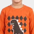 Boys Brown 100% Cotton Round Neck Graphic Print Baba Suit, Brown, small