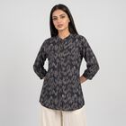 Women's Dark Grey Mandarin Collar Printed Kurti, गहरा ग्रे, small