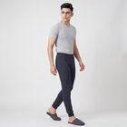 Men's Navy Blue Ribbed Long Johns Thermal, मध्यम नीला, small