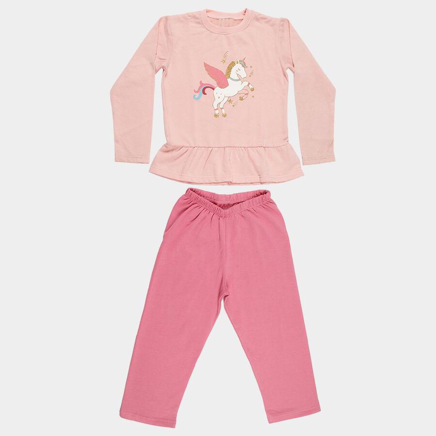 Girls Light Pink Round Neck Casual Hipster Set, हल्का गुलाबी, large image number null