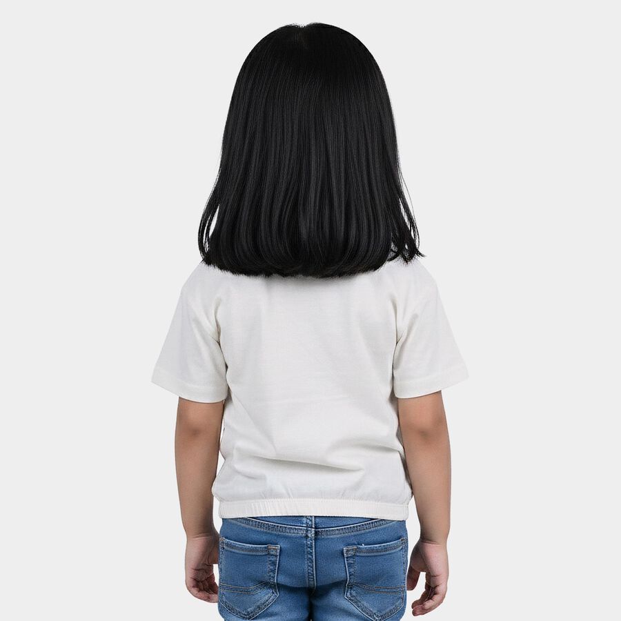 Girls White Cotton Round Neck Regular T-Shirt, सफ़ेद, large