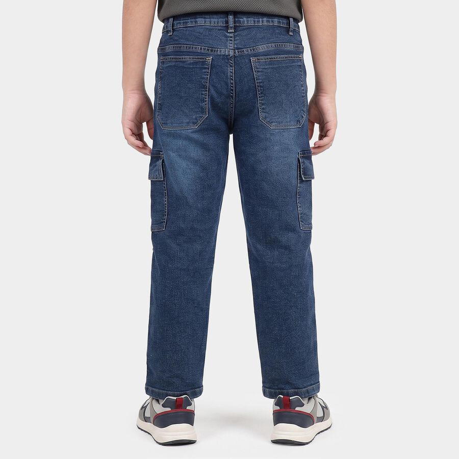 Boys Blue Straight Fit Cargo Jeans, Mid Blue, large