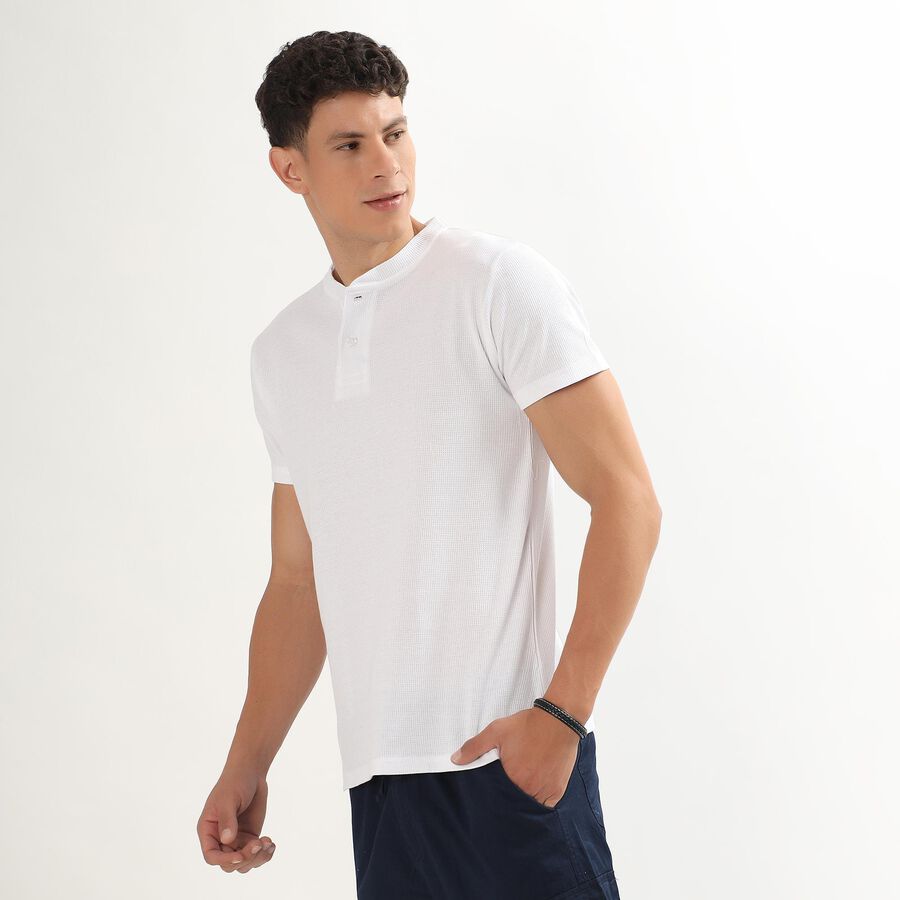 Men's Bright White Henley Neck Casual T-Shirt, White, large image number null