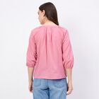 Women's Bright Fuchsia Pink Cotton High Neck Romantic Top, Pink, small