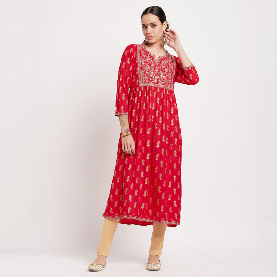 Embroidered Kurta, Red, large image number null