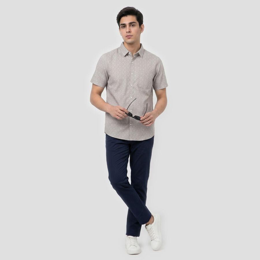 Men's Grey Cotton Geometric Regular Fit Casual Shirt, हल्का ग्रे, large