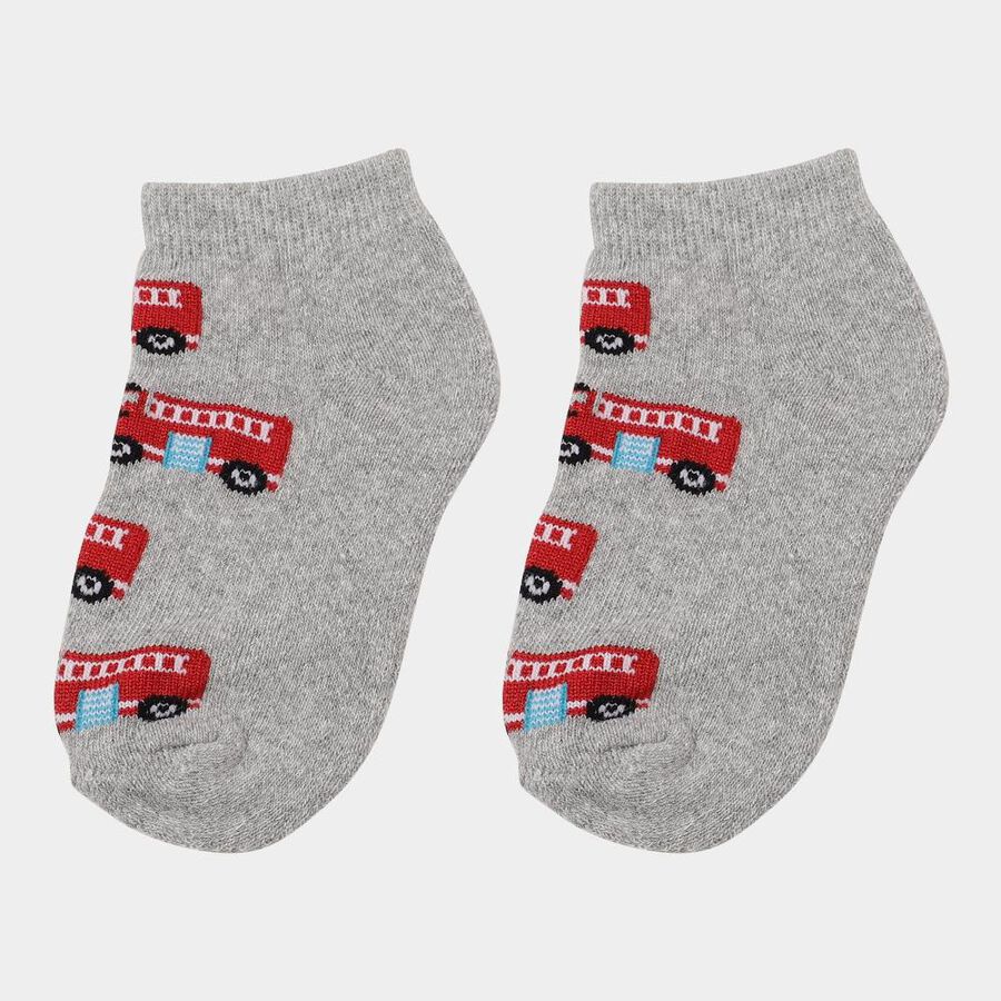 Boys' Grey and Navy Regular Fit Vehicle Print Pack of 2 Socks, हल्का ग्रे, large image number null