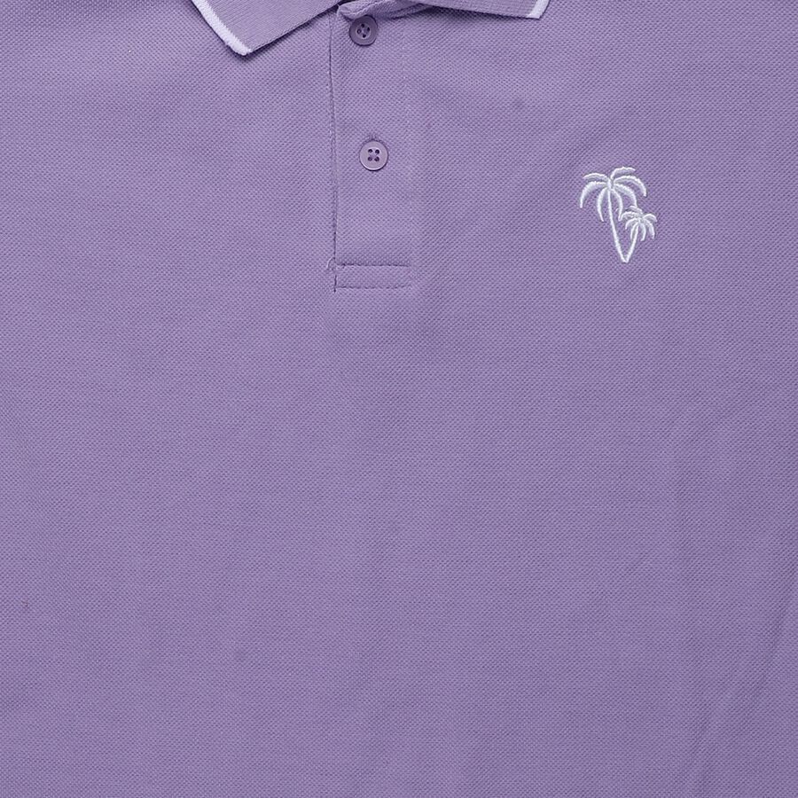 Boys Lilac Cotton Polo Collar Preppy Half Sleeves T-Shirt, Lilac, large