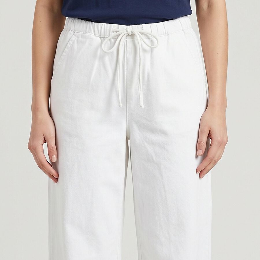 Women's White Straight Fit Drawstring Waist Jeans, White, large