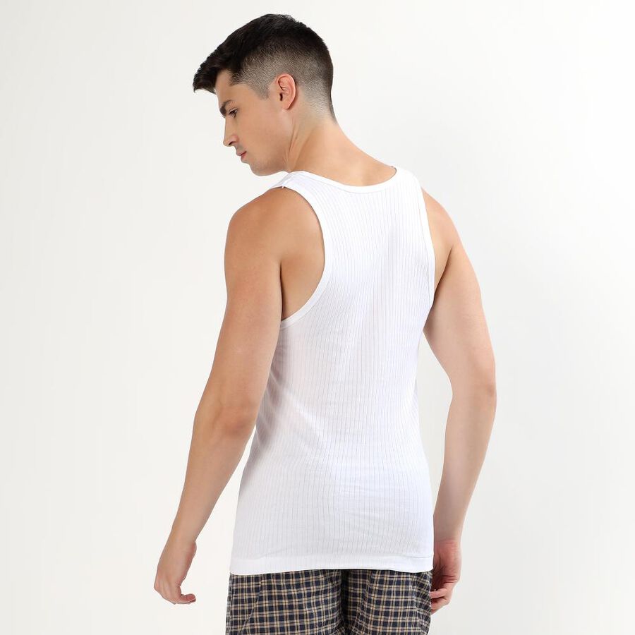 Men's Bright White Cotton Round Neck Sleeveless Vest, सफ़ेद, large