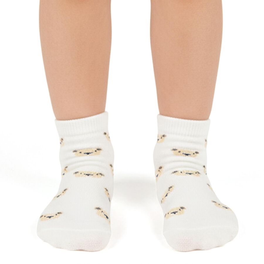 Boys' Soft Ivory White and Light Sky Blue Regular Fit Printed Pack of 2 Socks, White, large