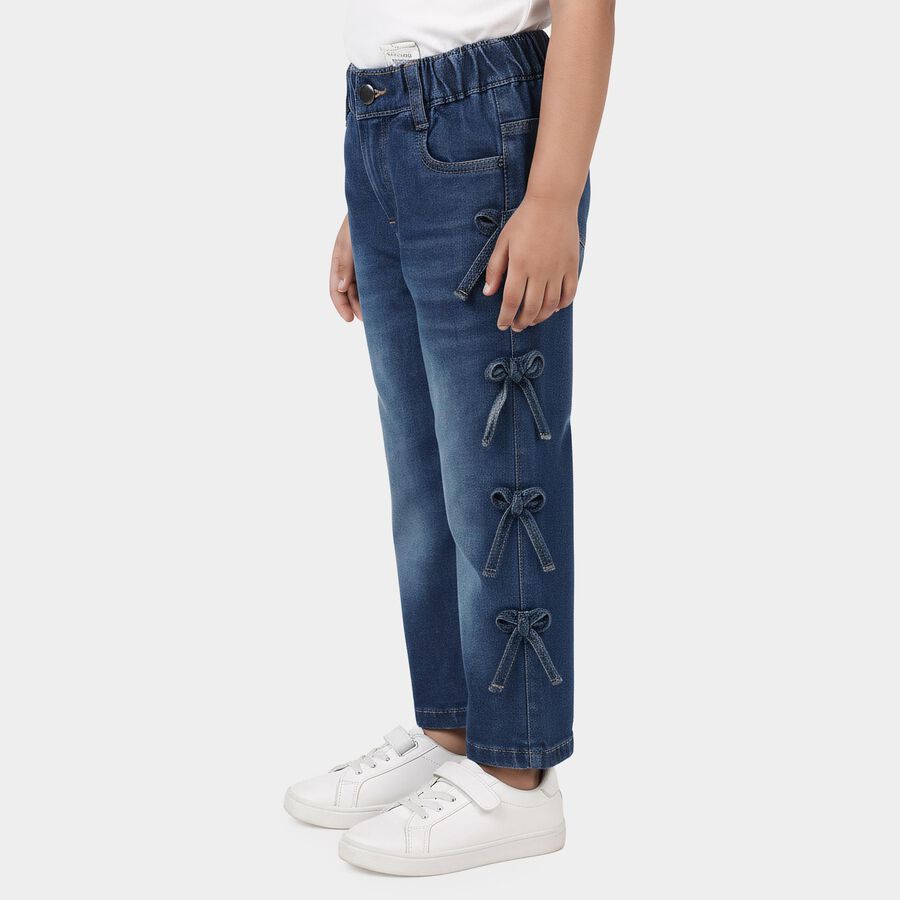 Girls' Light Blue Straight Fit Side Bow Detail Jeans, Light Blue, large