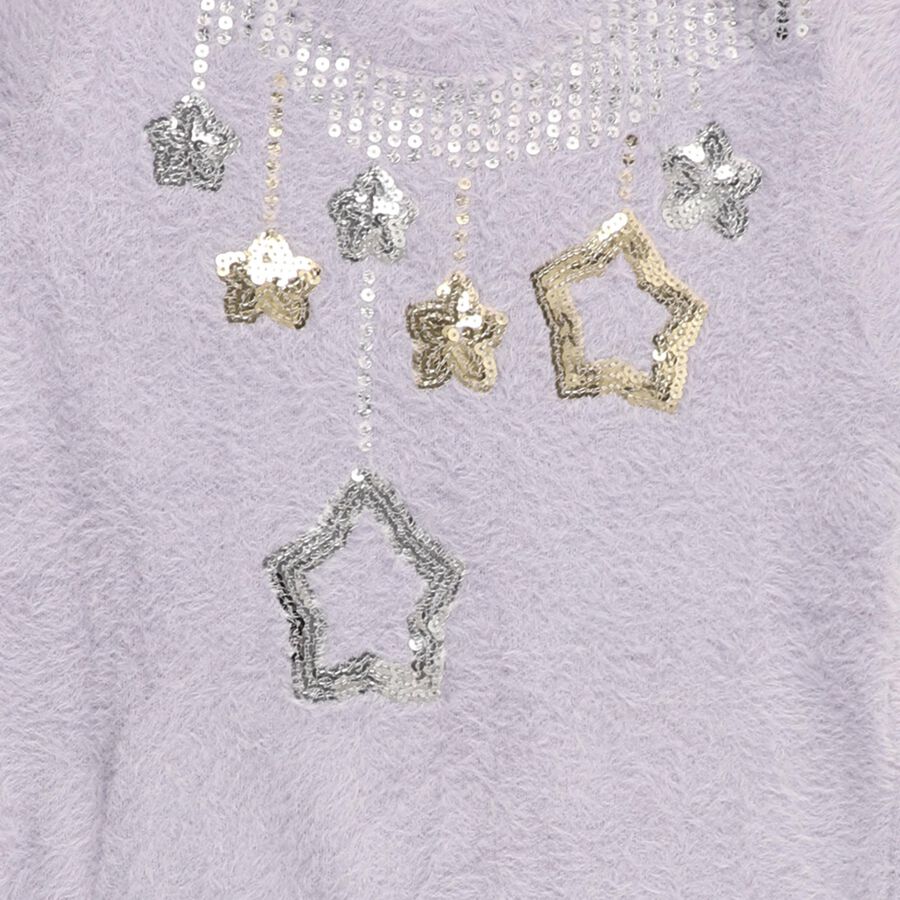 Girls' Soft Lavender Crew Neck Casual Pullover, लाइलेक, large image number null