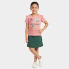 Girls Pink Cotton Round Neck Regular T-Shirt, Light Pink, small