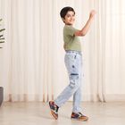 Boys Light Blue Cargo Fit Washed Jeans, Light Blue, small