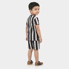 Boys Navy Blue Round Neck Striped Baba Suit, Navy Blue, small