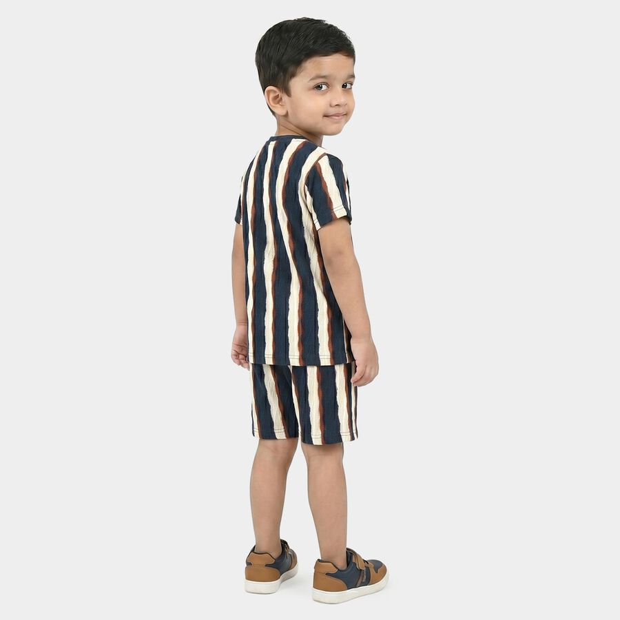 Boys Navy Blue Round Neck Striped Baba Suit, Navy Blue, large