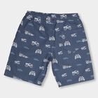 Boys' Bright Sky Blue Printed Cotton Bermuda Shorts, Navy Blue, small