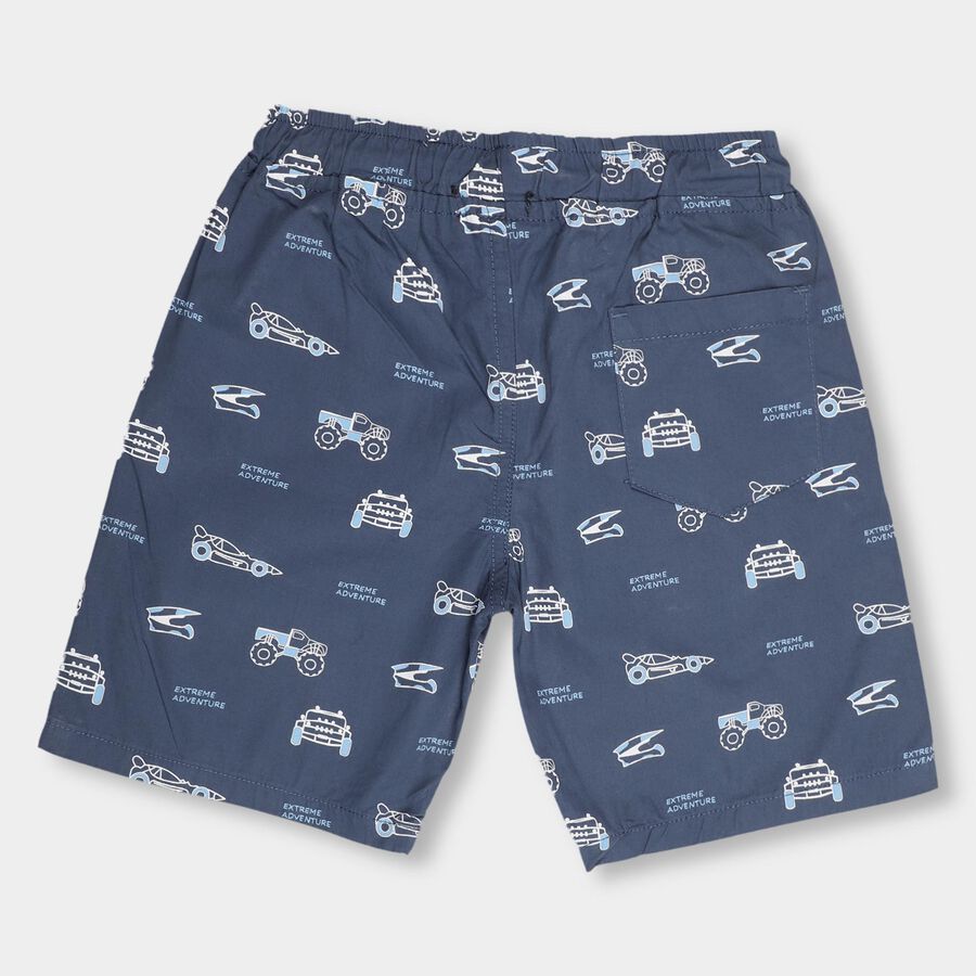 Boys' Bright Sky Blue Printed Cotton Bermuda Shorts, Navy Blue, large
