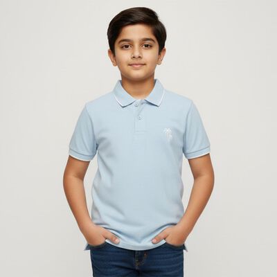 Boys Light Powder Blue Polo Neck Casual T-Shirt