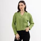 Women's Light Sage Green V-Neck Casual Cardigan, हल्का हरा, small image number null