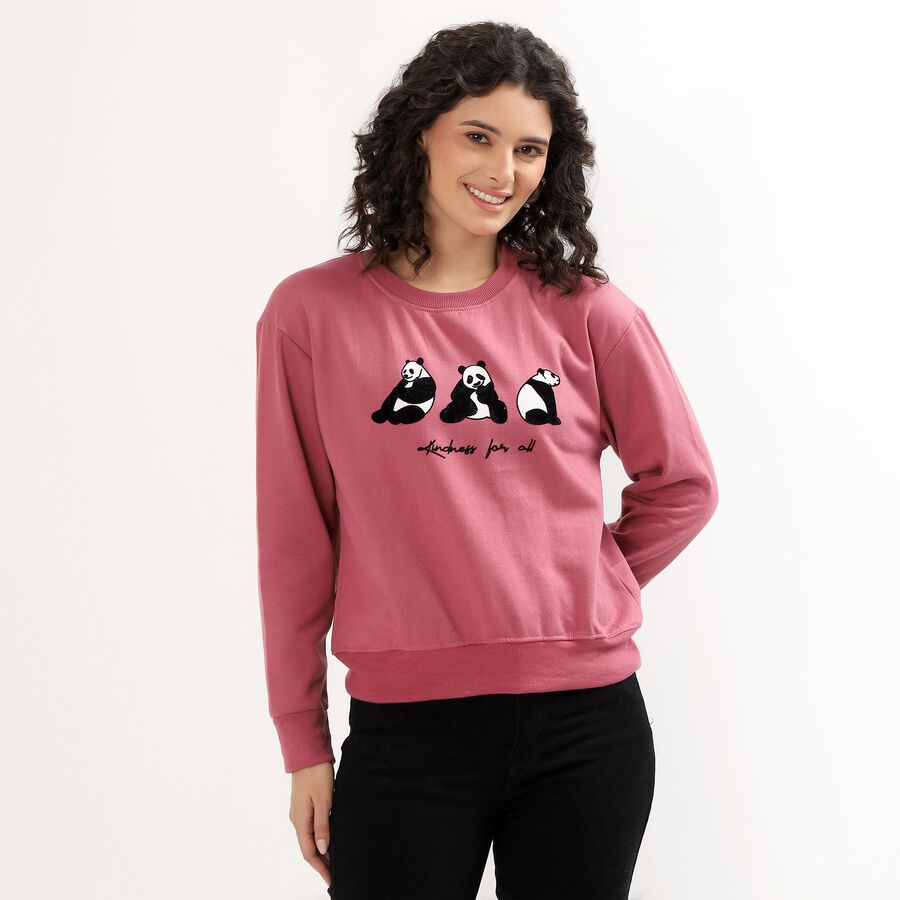 Women's Dusty Rose Pink Crew Neck Casual Sweatshirt, Pink, large image number null