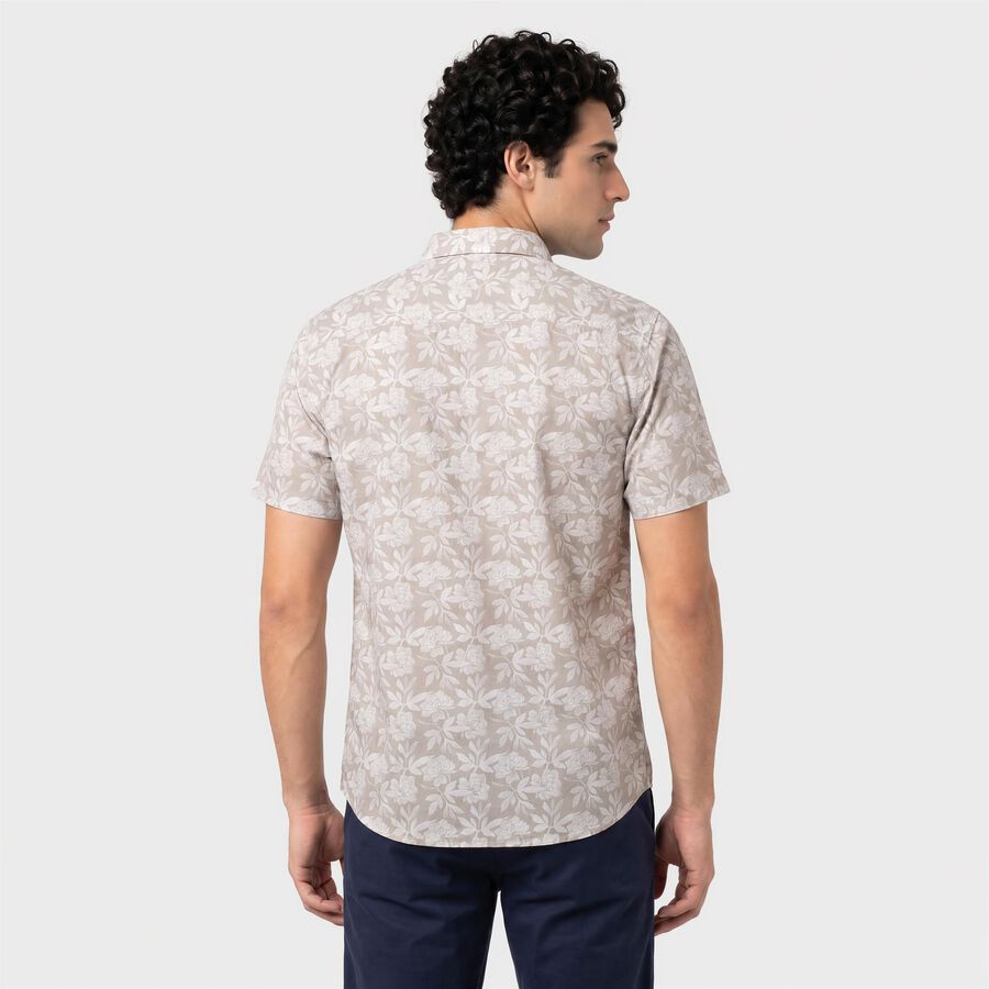 Men's Peach Cotton Floral Casual Shirt, Peach, large