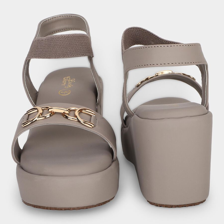 Women Grey Slingback Wedge Sandals, Grey, large