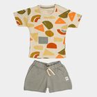 Infants' Olive Cotton Round Neck Geometric Baba Suit, Olive, small