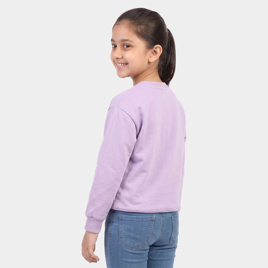Girls' Lavender Crew Neck Pullover Sweatshirt, Lilac, large