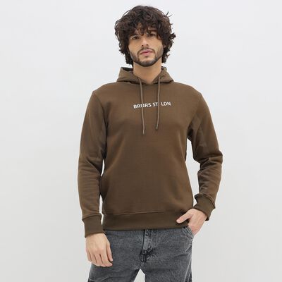 Men's Dark Brown Hooded Casual Sweatshirt