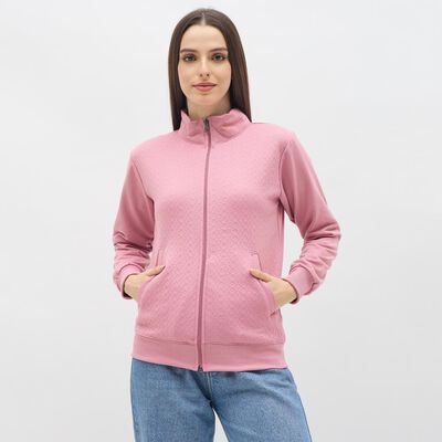 Women's Light Pink Mock Neck Casual Sweatshirt