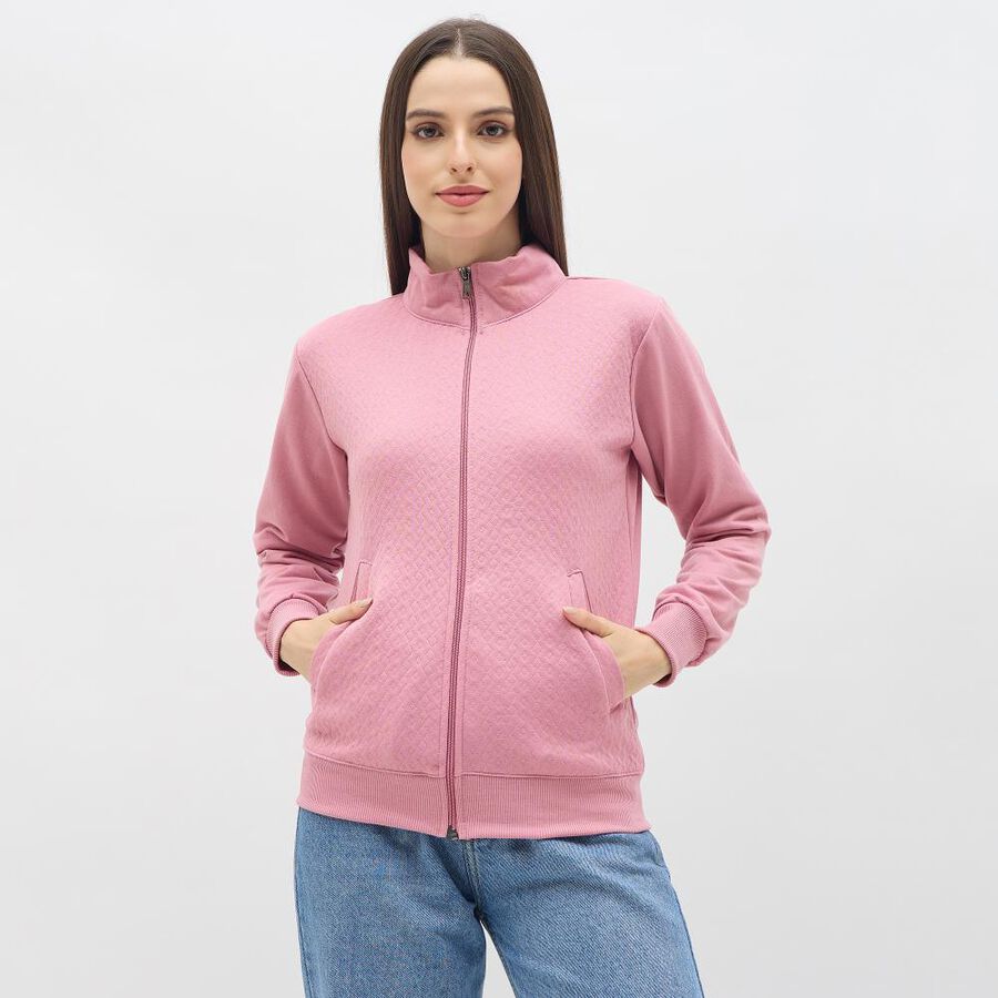 Women's Light Pink Mock Neck Casual Sweatshirt, हल्का गुलाबी, large image number null