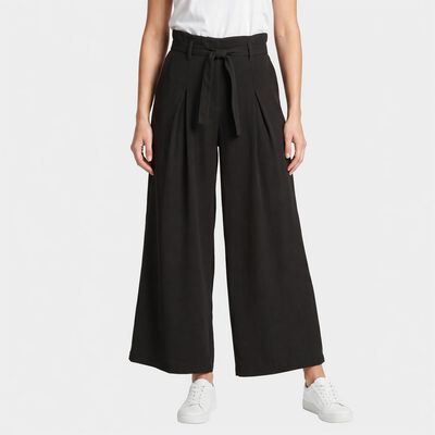 Women's Black Wide Leg Pleated Trousers