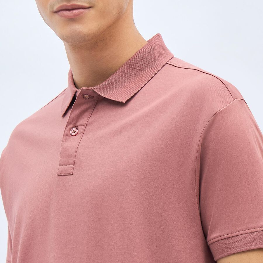 Men's Muted Dusty Pink Cotton Polo Neck Classic T-Shirt, Coral, large