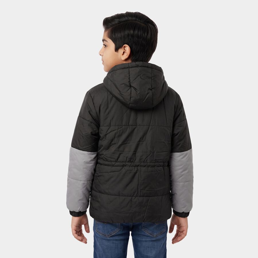 Boys Grey Hooded Puffer Jacket, Light Grey, large