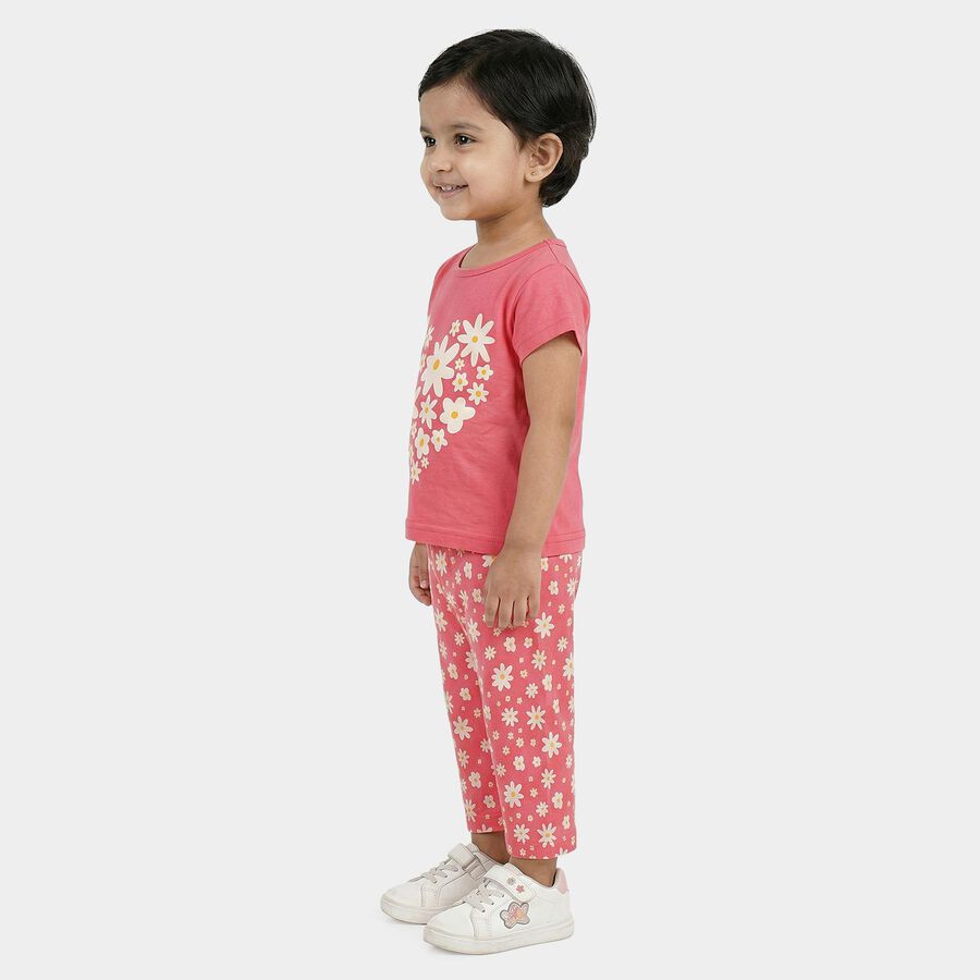 Girls Pink Round Neck Casual Top and Capri Set, गुलाबी, large